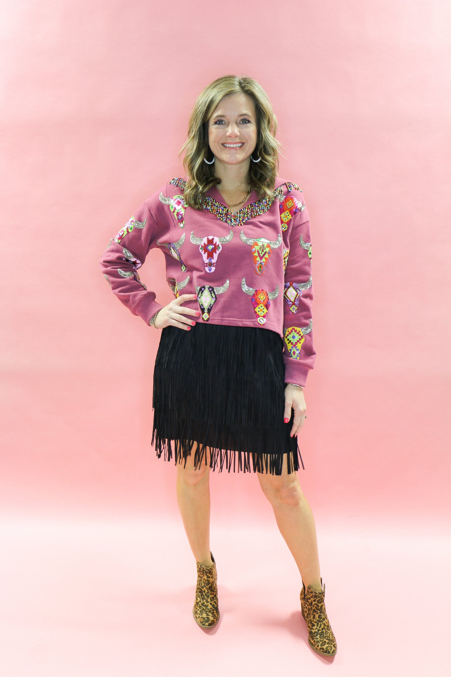 Aztec Bull Head Collar Sweatshirt