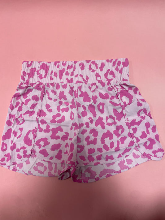 High Waisted Athletic Shorts pink leopard