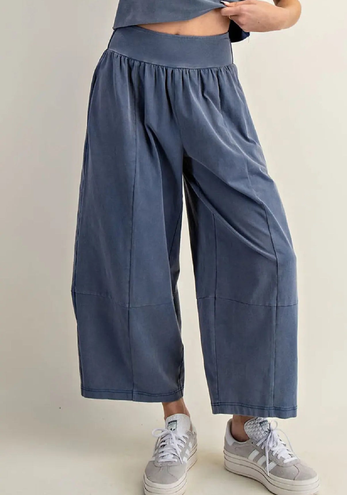 BLUE WIDE LEG WASHED PANT