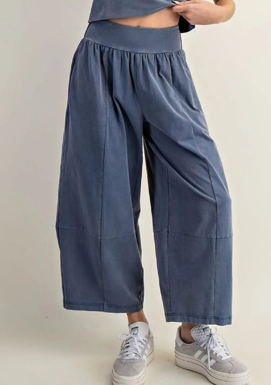 BLUE WIDE LEG WASHED PANT