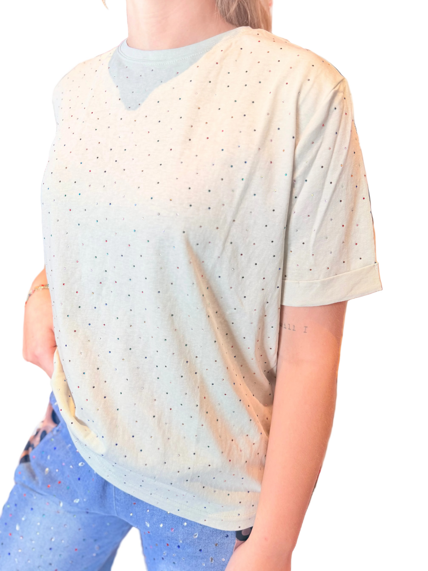 Taupe bejeweled tee