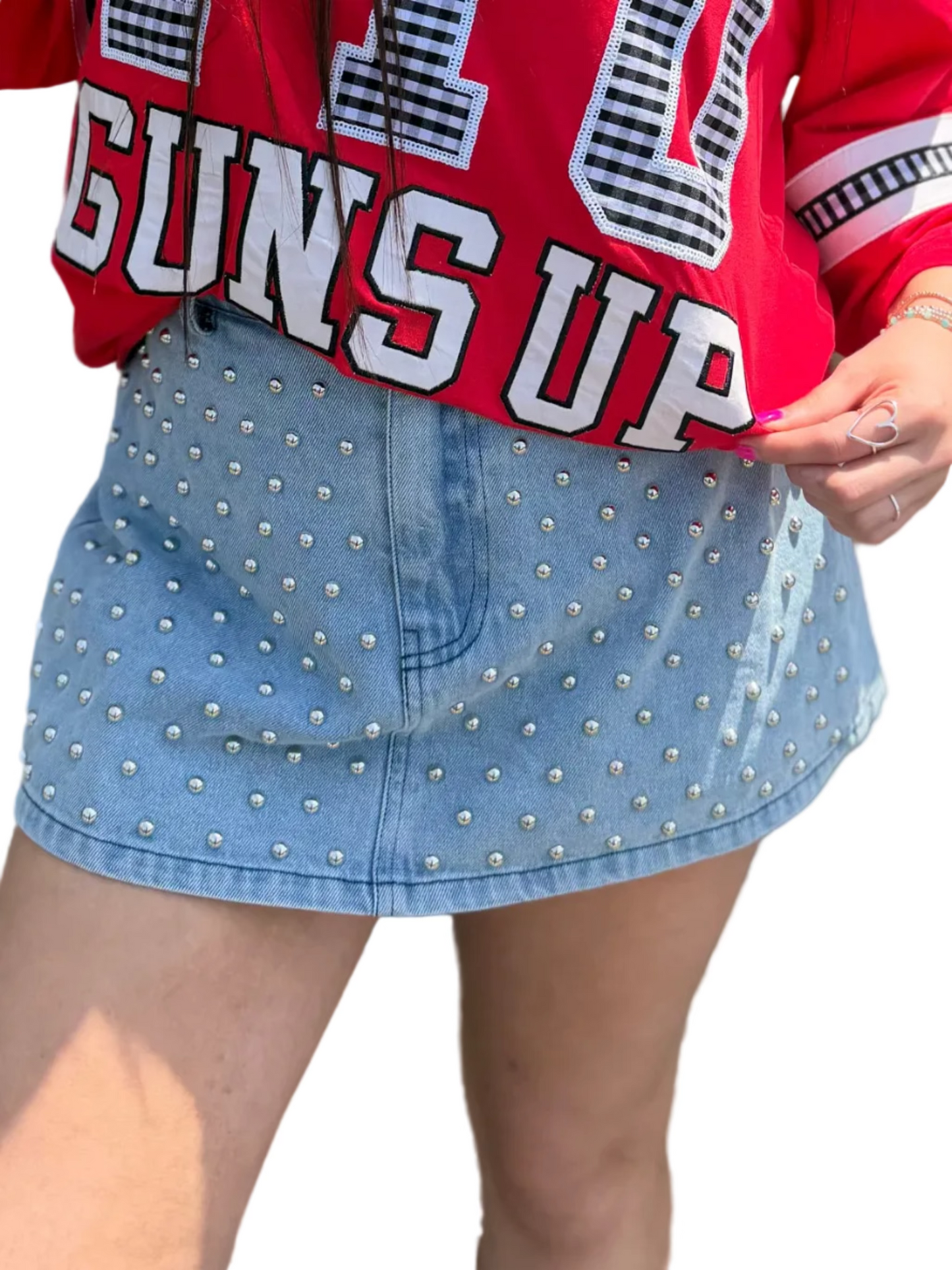 light denim studded skort