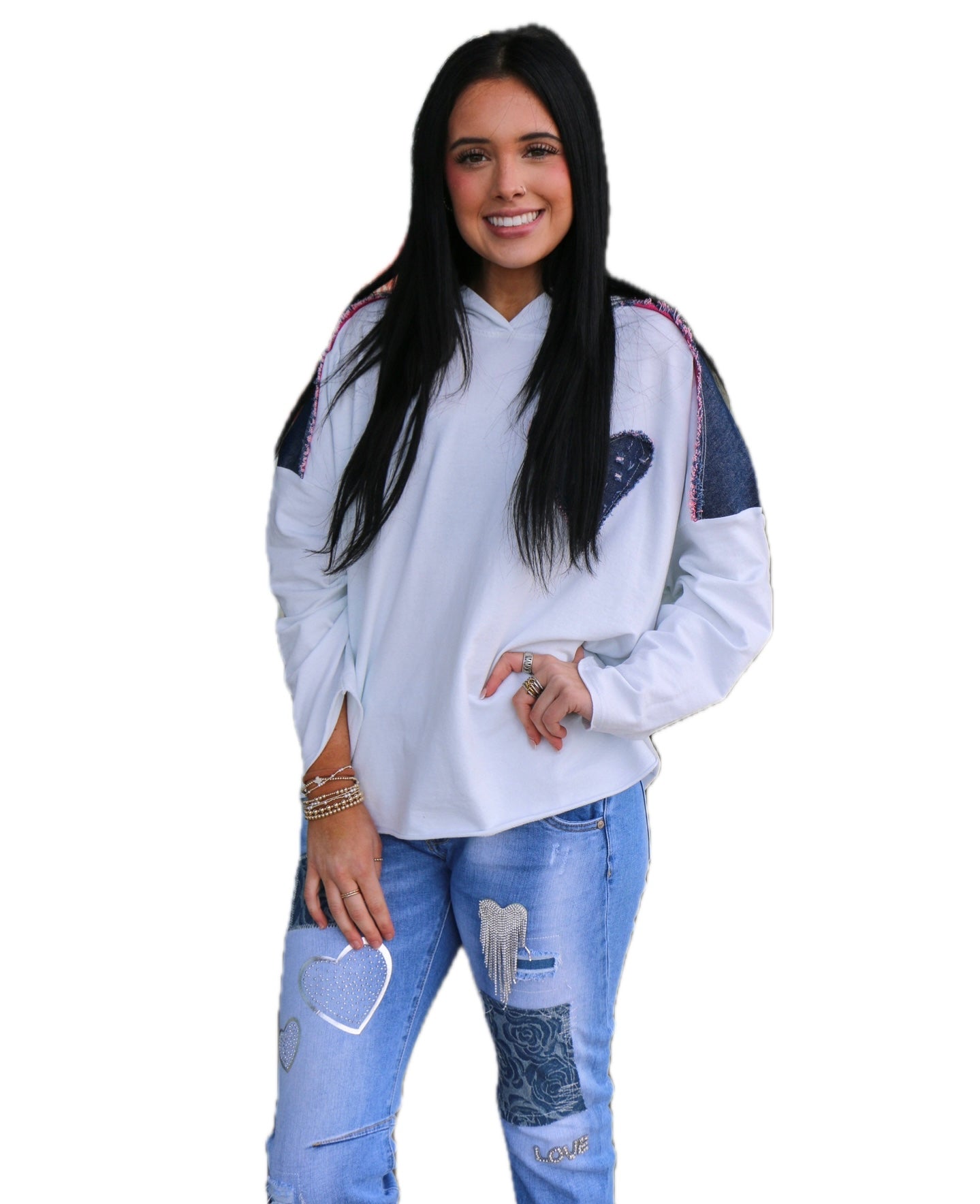 WHITE HOODED KNIT TOP