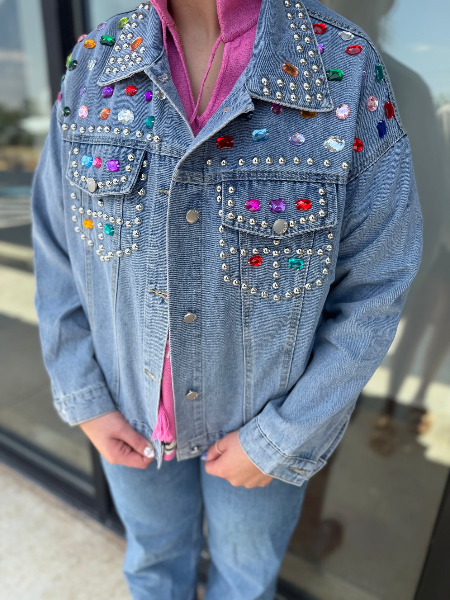 Light denim bejewled jacket