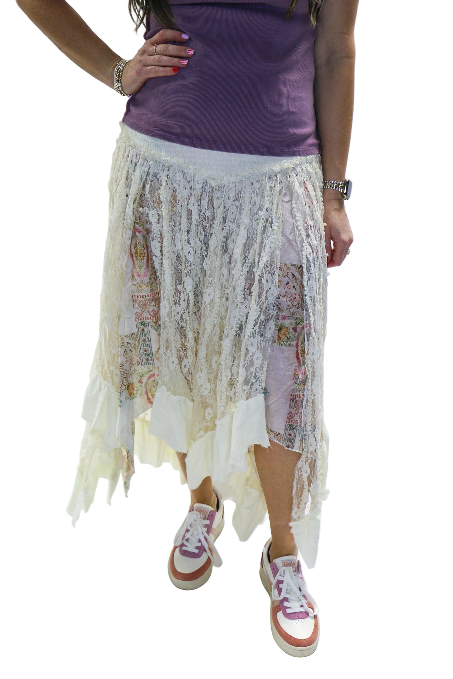 lace maxi skirt cream