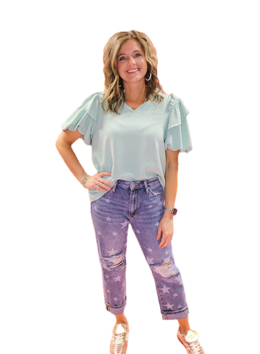 mid rise slim boyfriend with star pattern