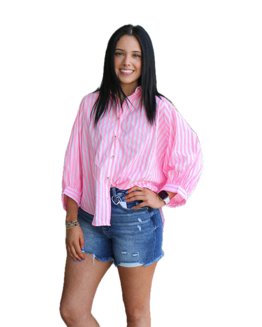Neon Button Up Stripped Top