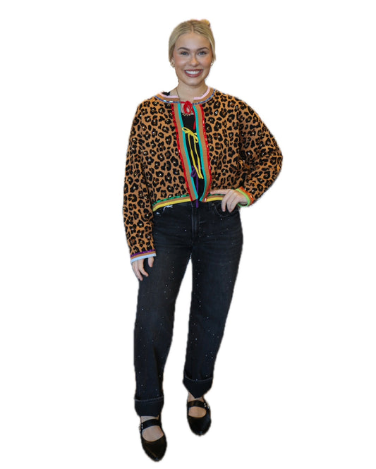 Queen of Sparkle Leopard Multi Tie Rhinestone Sweater