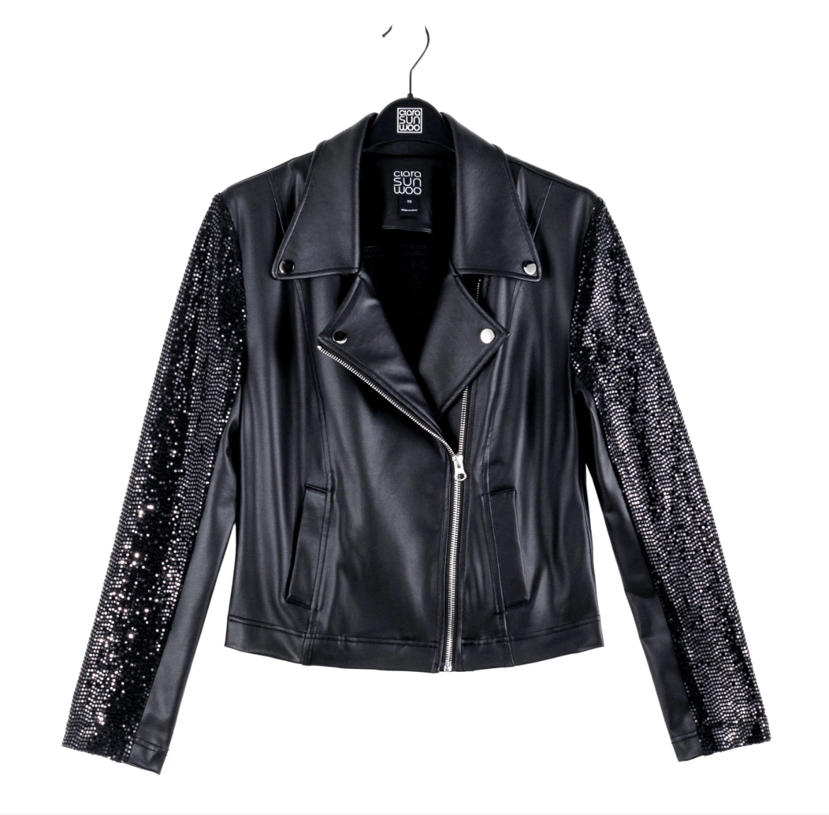 Black Shimmer + Liquid Leather Zip Jacket