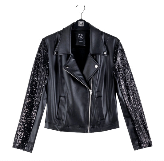 Black Shimmer + Liquid Leather Zip Jacket