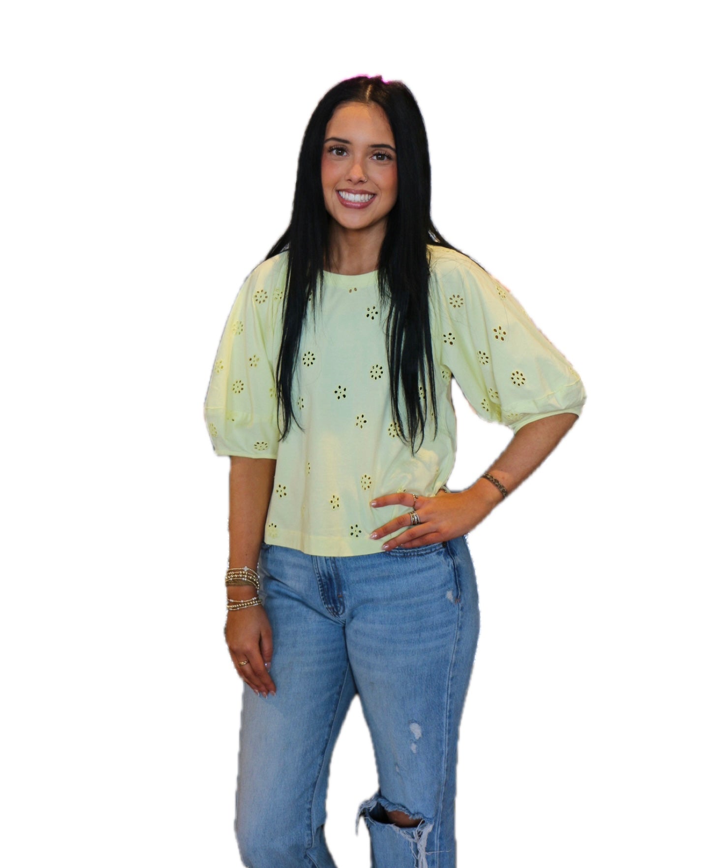 Free People YELLOW FLOWER DETAIL TOP