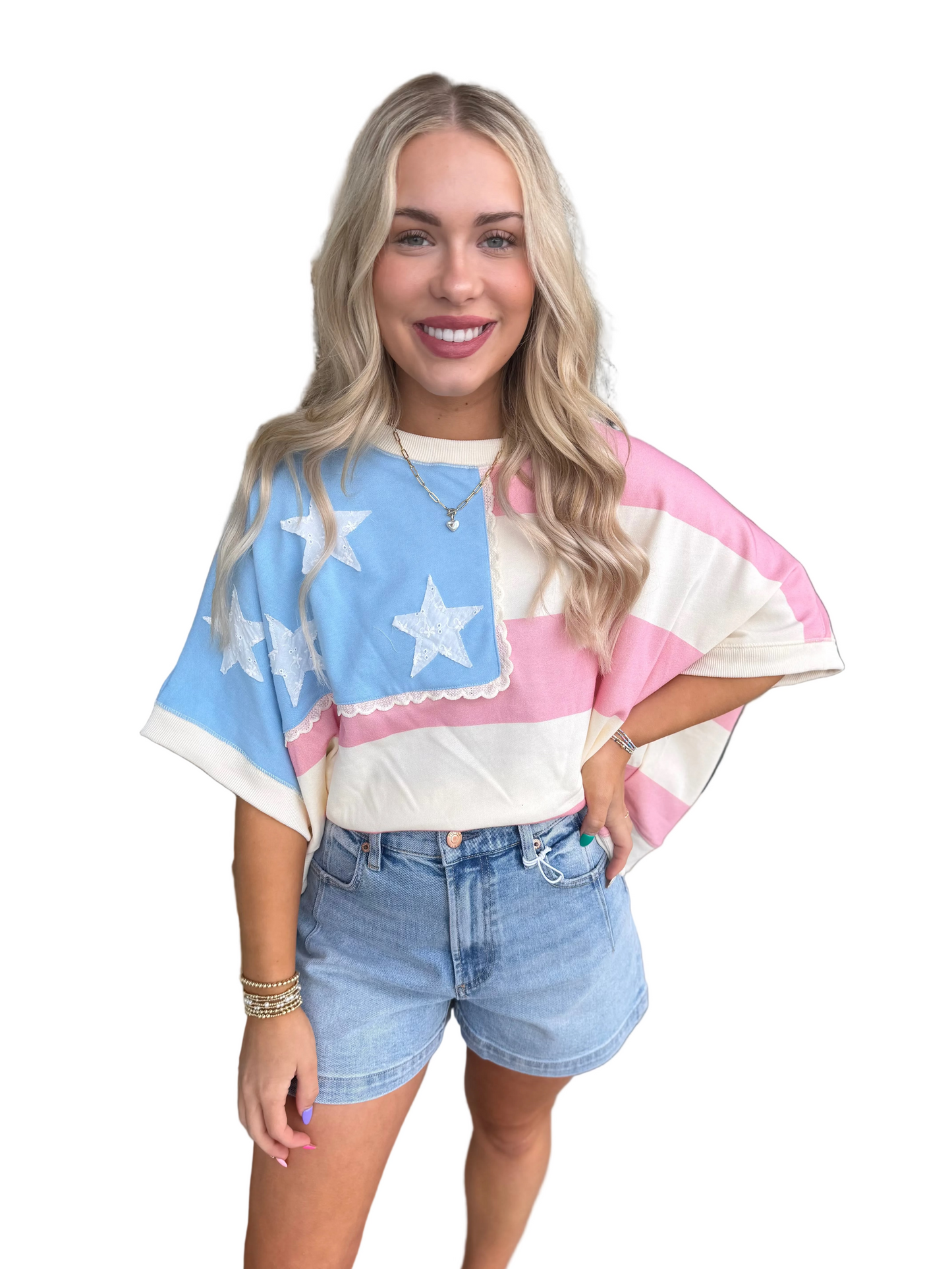 Americana flag w/ wide stripe crop sweatshirt