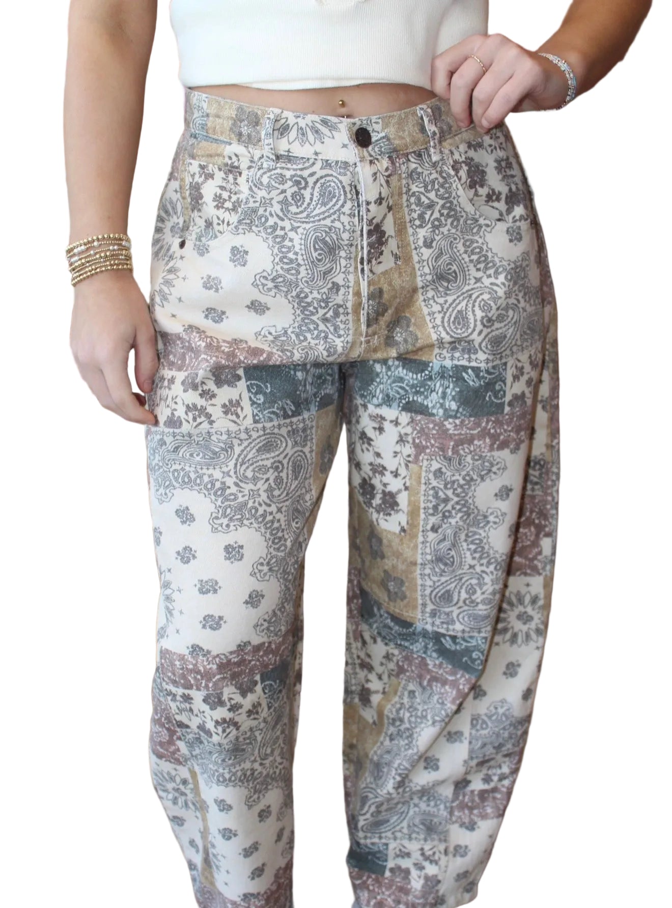 Vintage paisley print barrel jean
