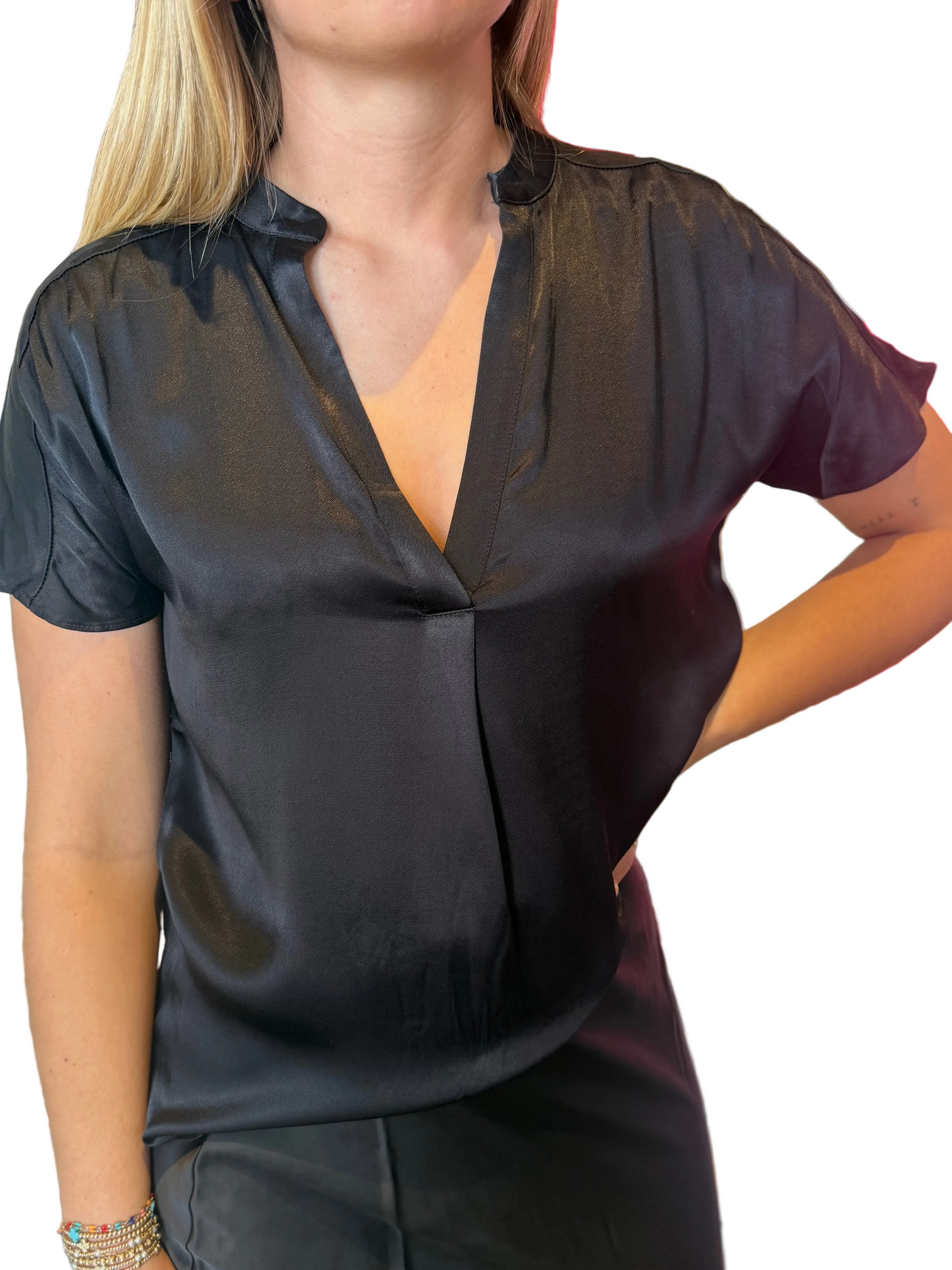 Silky split neck blouse