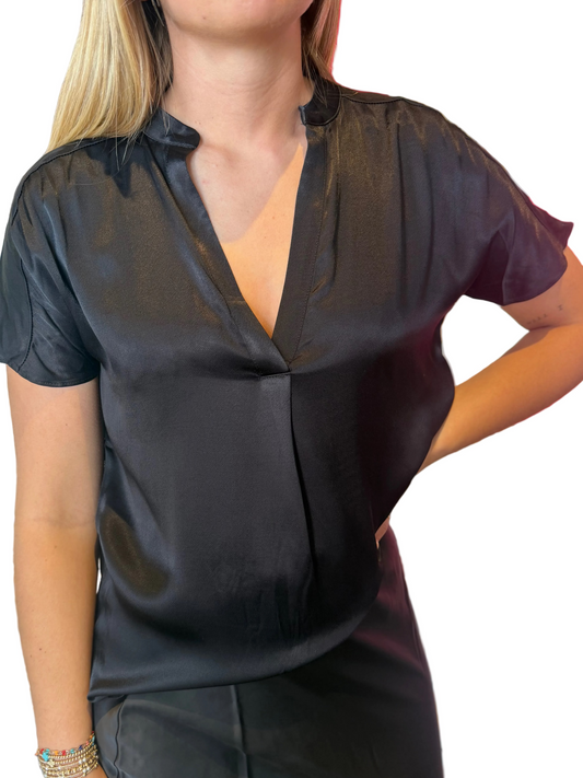 Silky split neck blouse