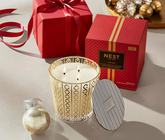 Holiday 3-Wick Candle & Silver Lid Set