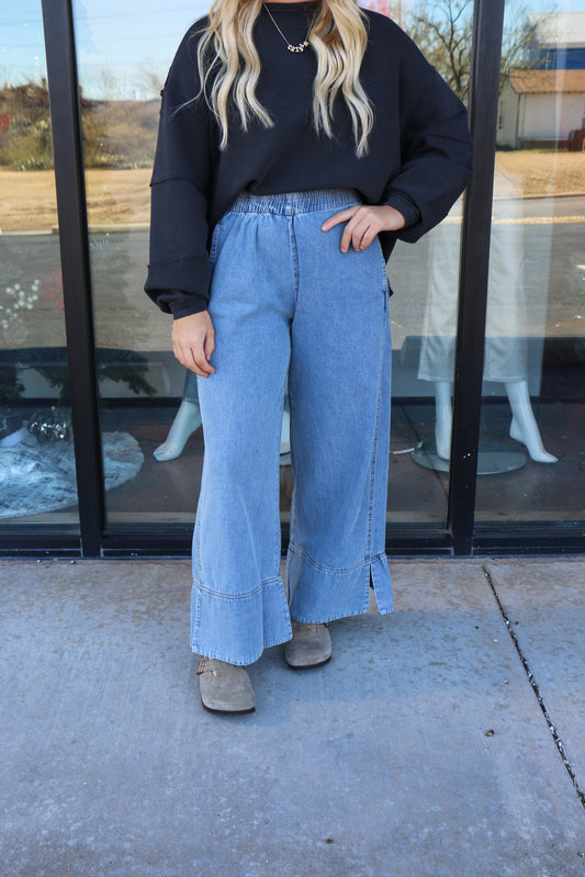 demin wide leg stitch pant