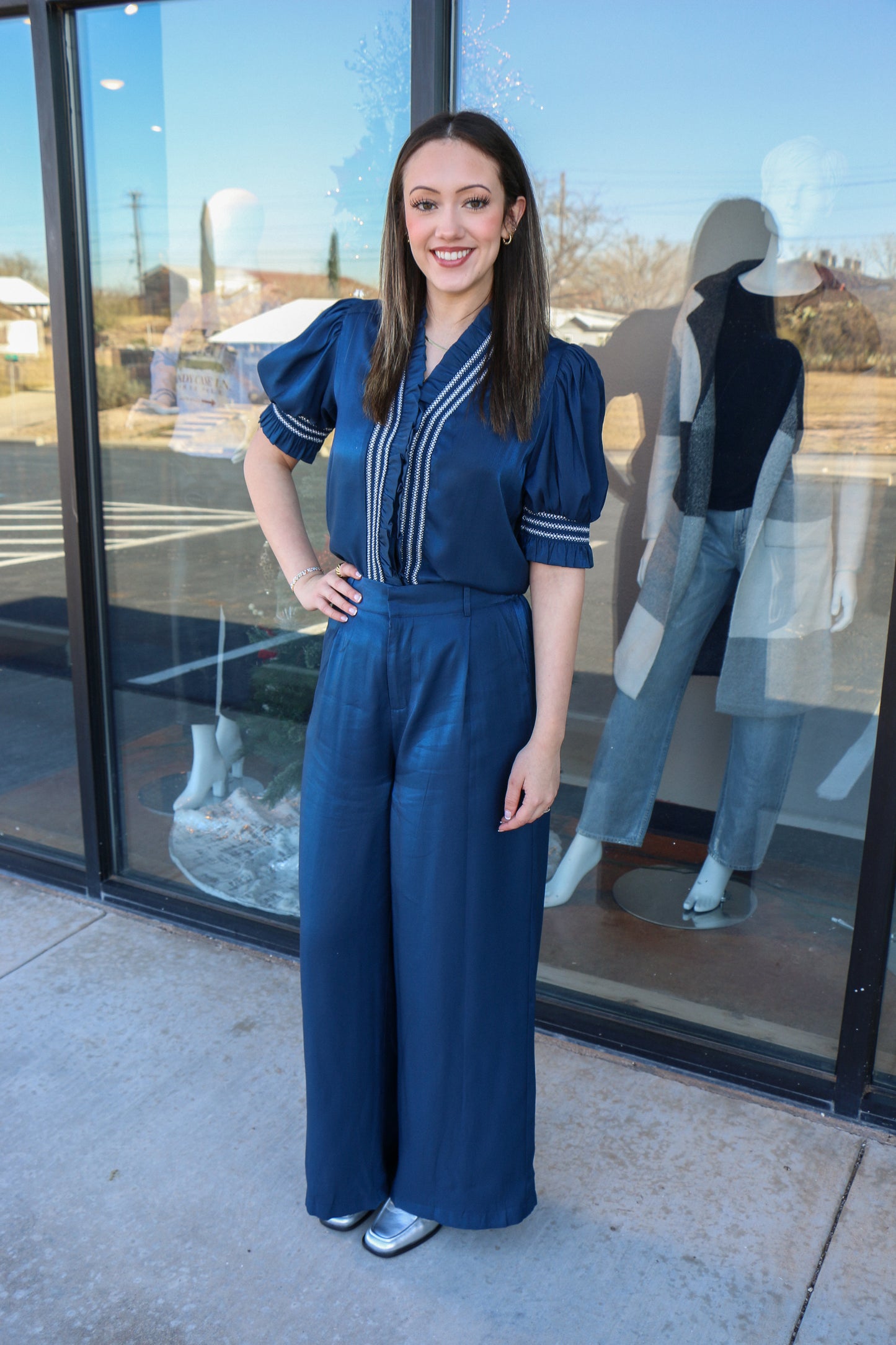 NAVY WIDE LEG PANTS