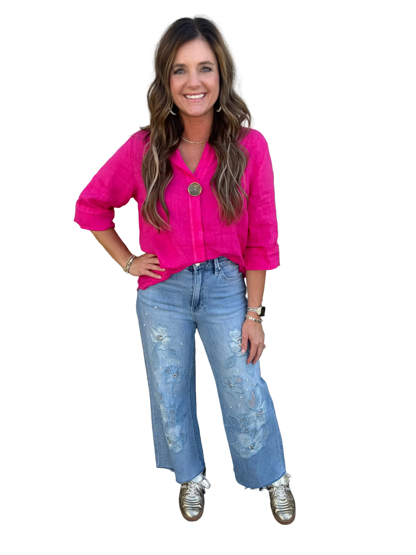 Fushia button top