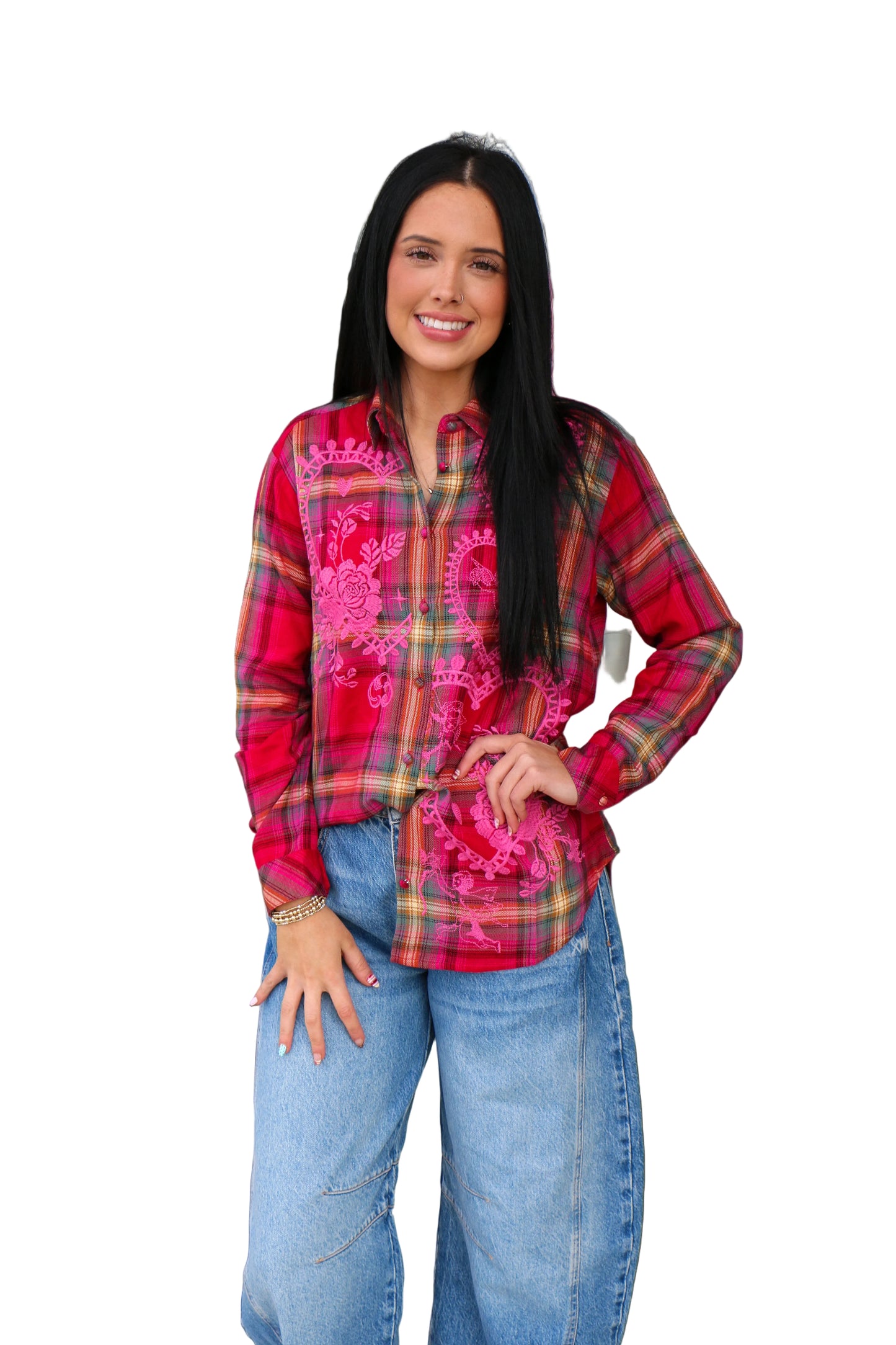 Johnny Was Lirien Plaid Oversized Shirt