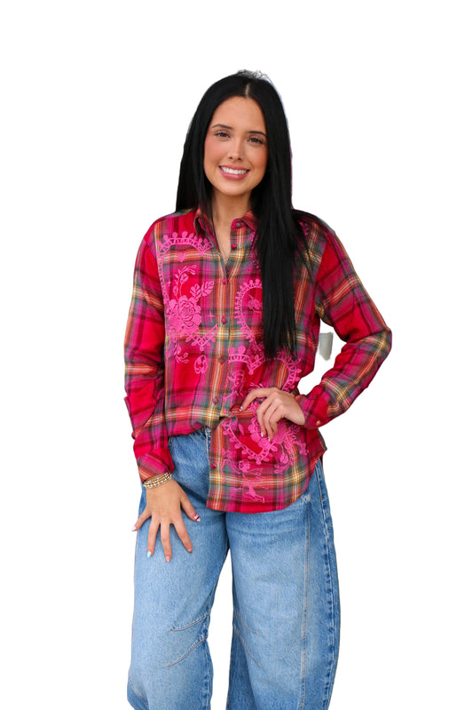 Johnny Was Lirien Plaid Oversized Shirt
