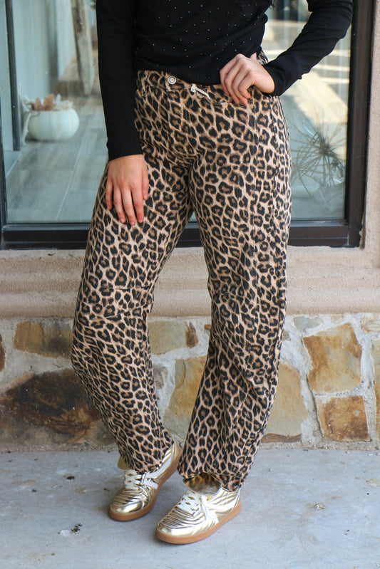 LEOPARD BARREL JEANS