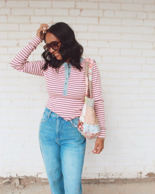 Snow Wash Two Tone Button Down Top