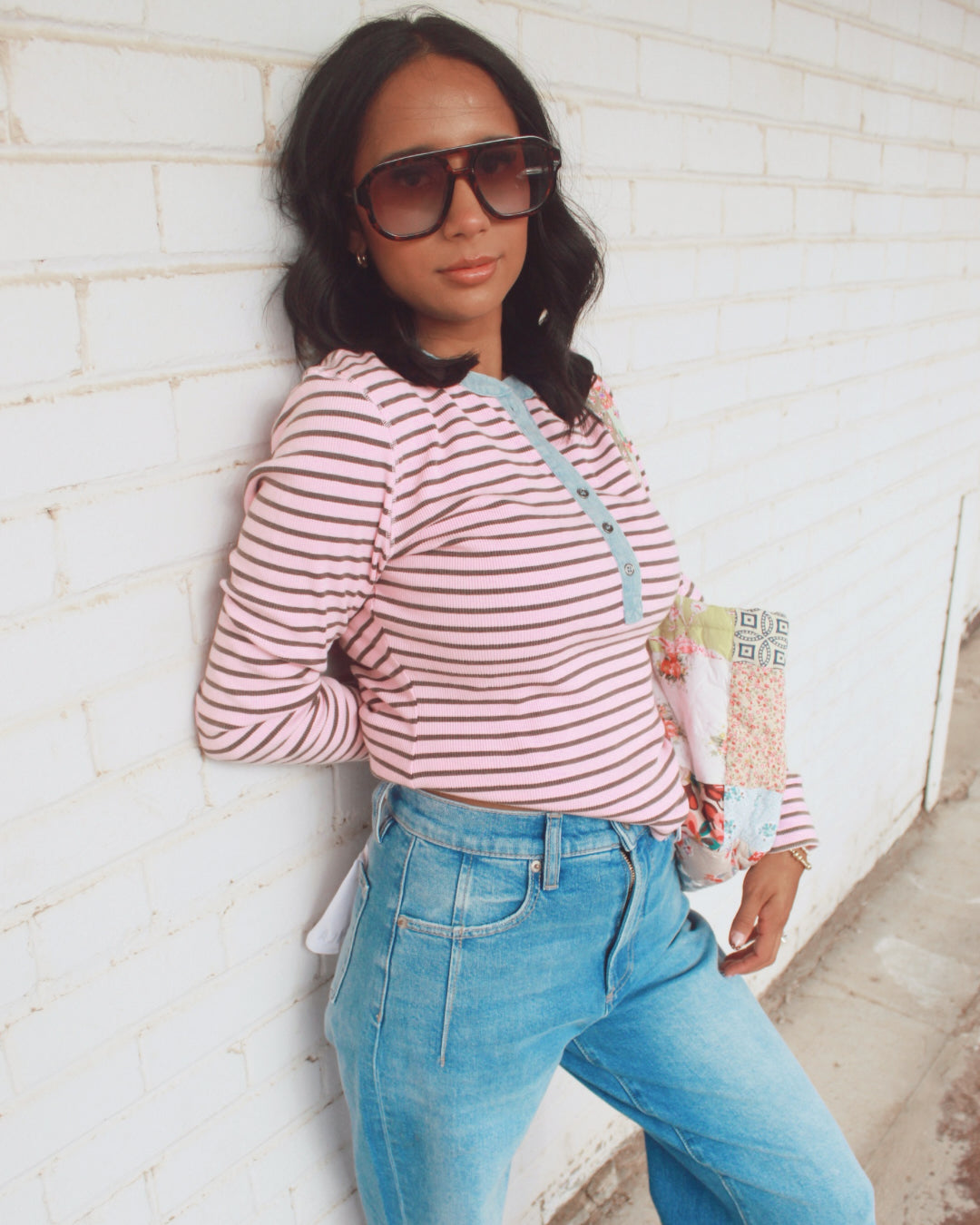 Snow Wash Two Tone Button Down Top