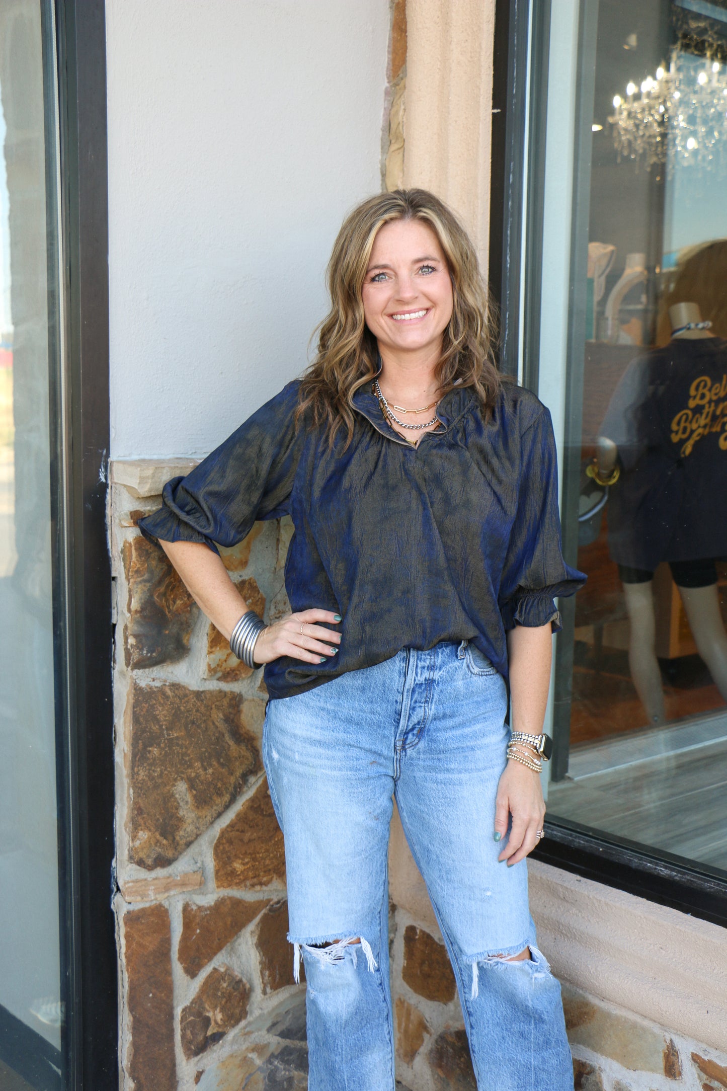 Hailey midnight ruffle v-neck blouse