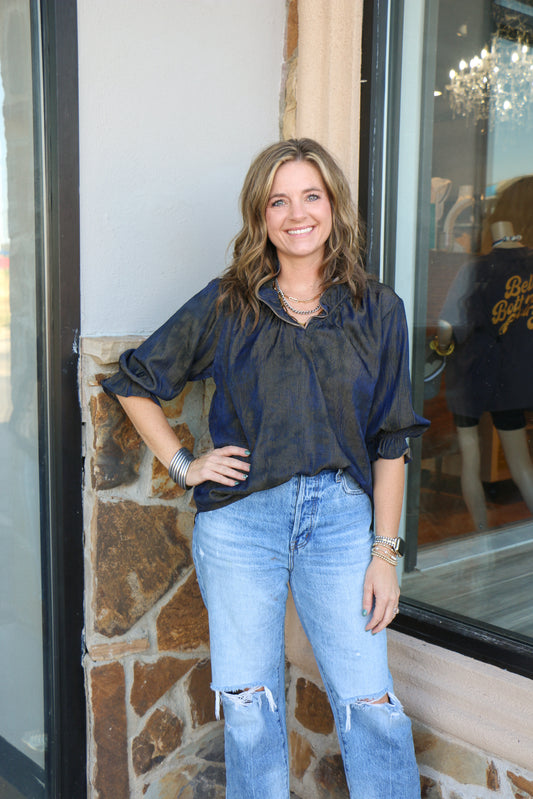 Hailey midnight ruffle v-neck blouse