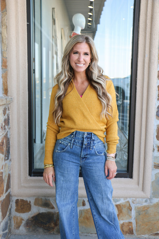 Mustard yellow v-neck sweater