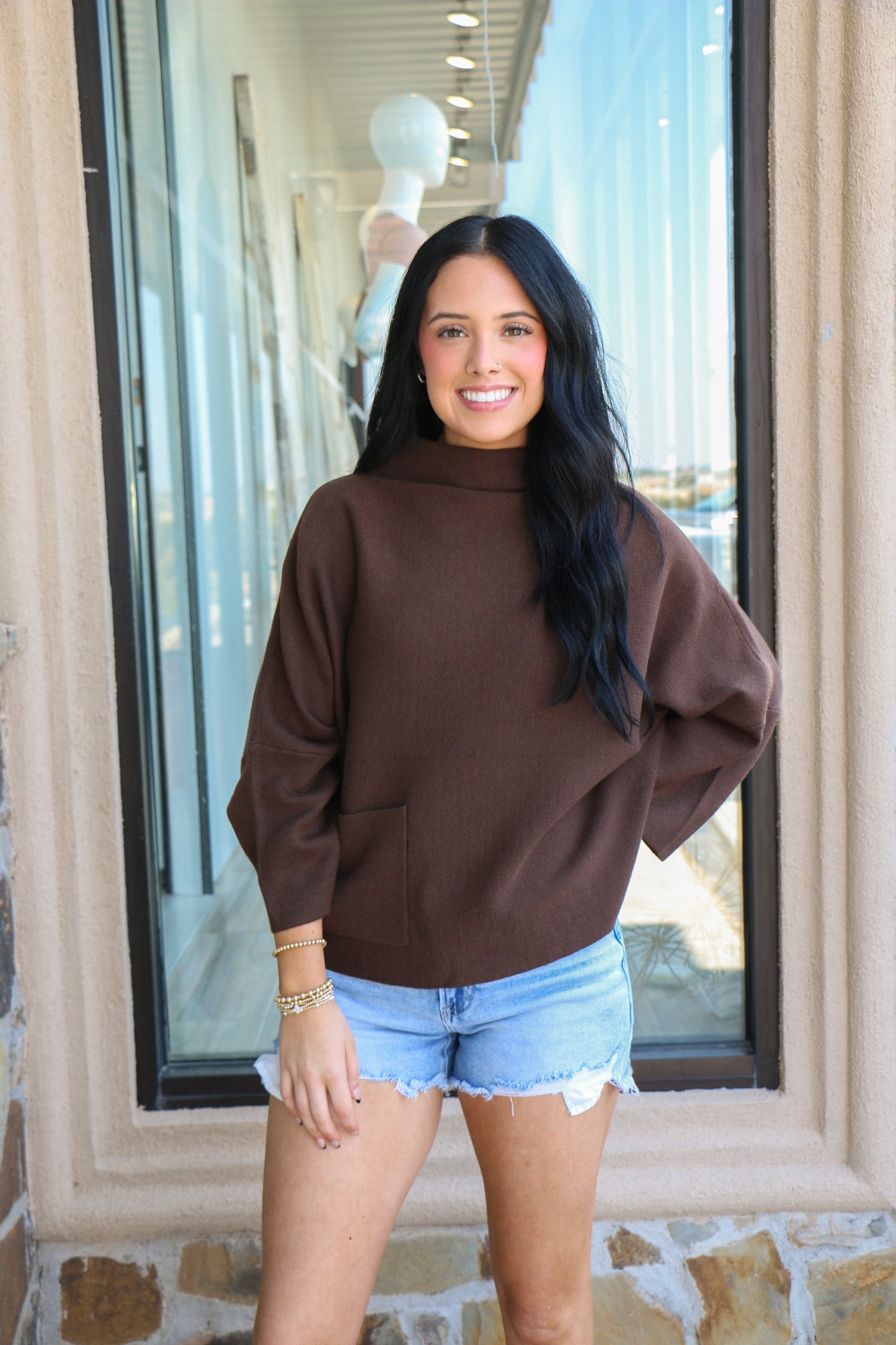 Chocolate brown funnel neck sweater