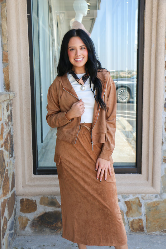 Carmel suede front zip jacket