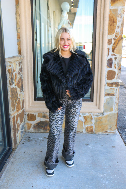 Salt Lake City Cropped Jacket Black Faux Fur