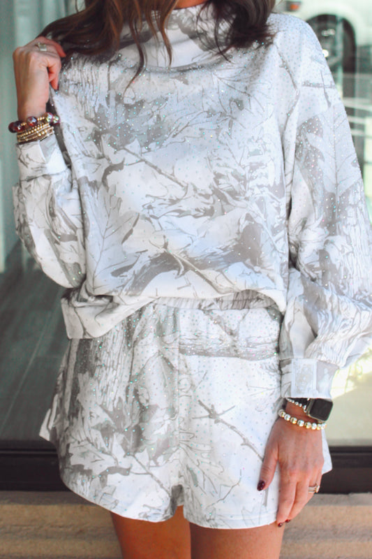Grey Rhinestone Forest Camo Short