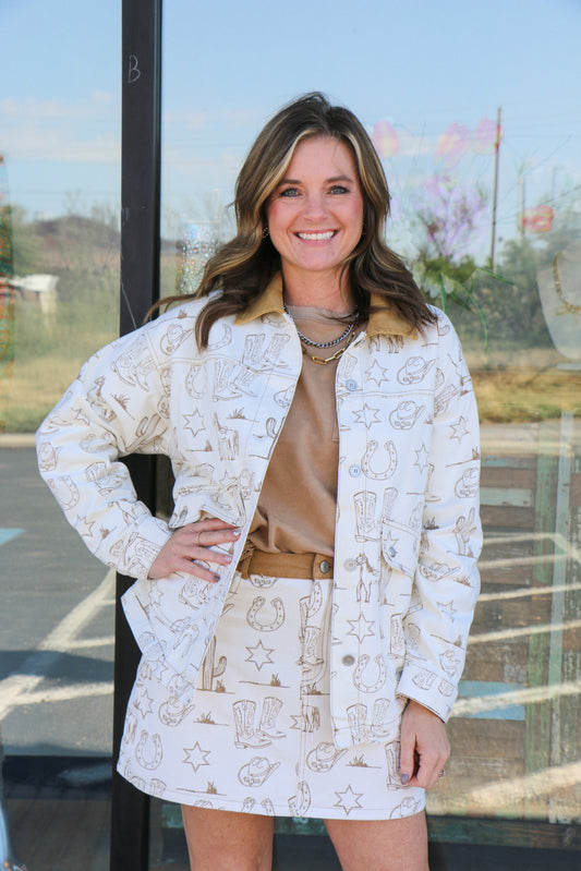 Mineral washed western graphic jacket