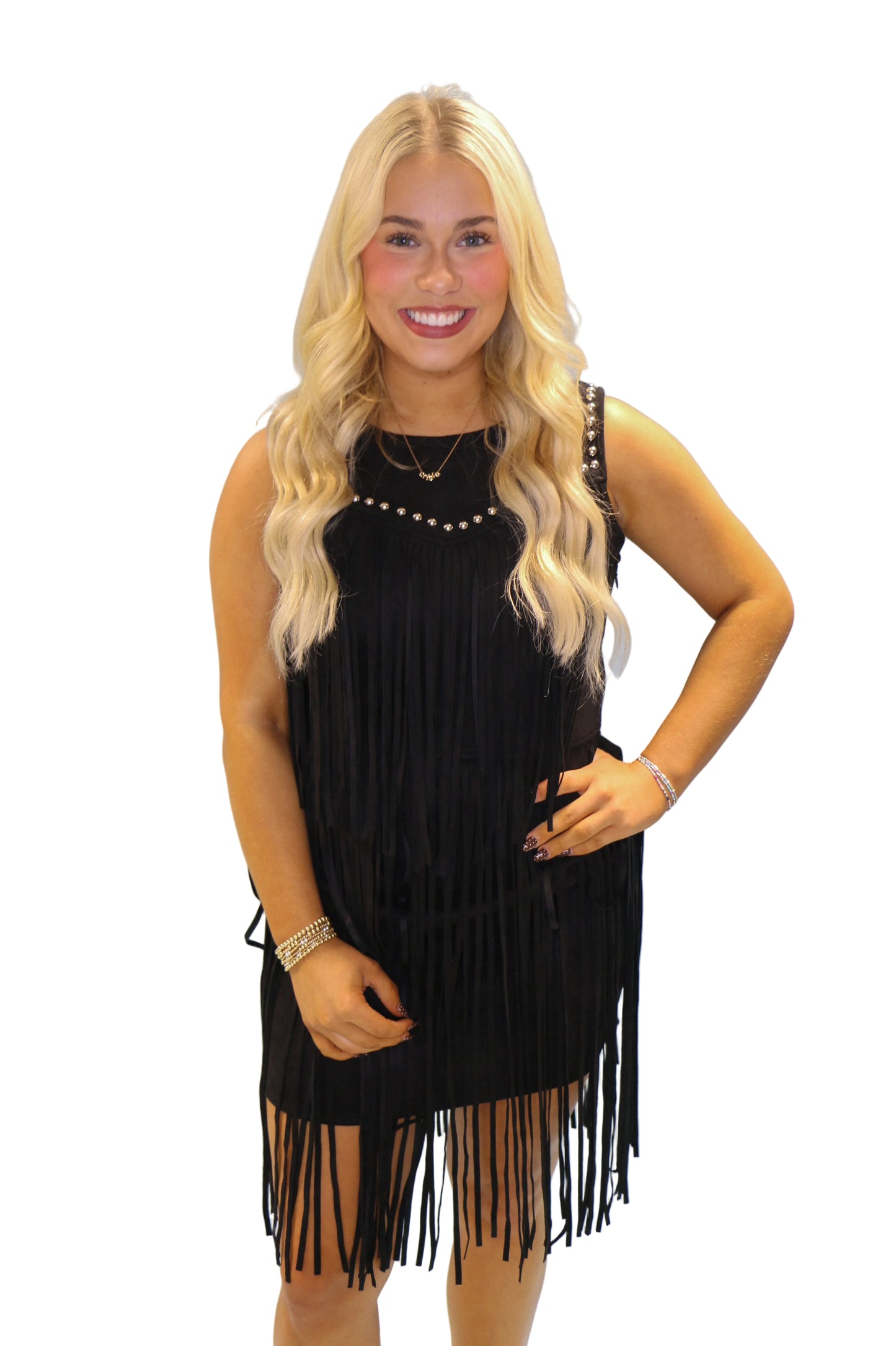 stud detail fringe dress