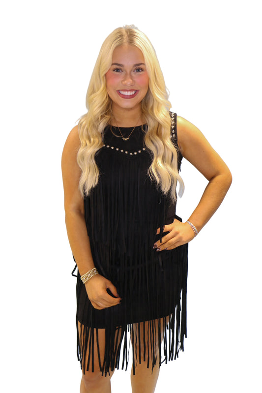 stud detail fringe dress