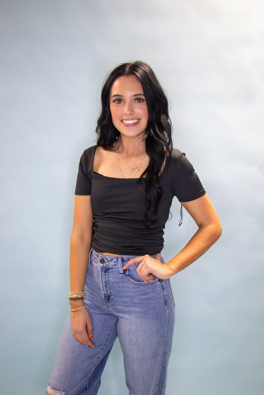 black square neck fitted top