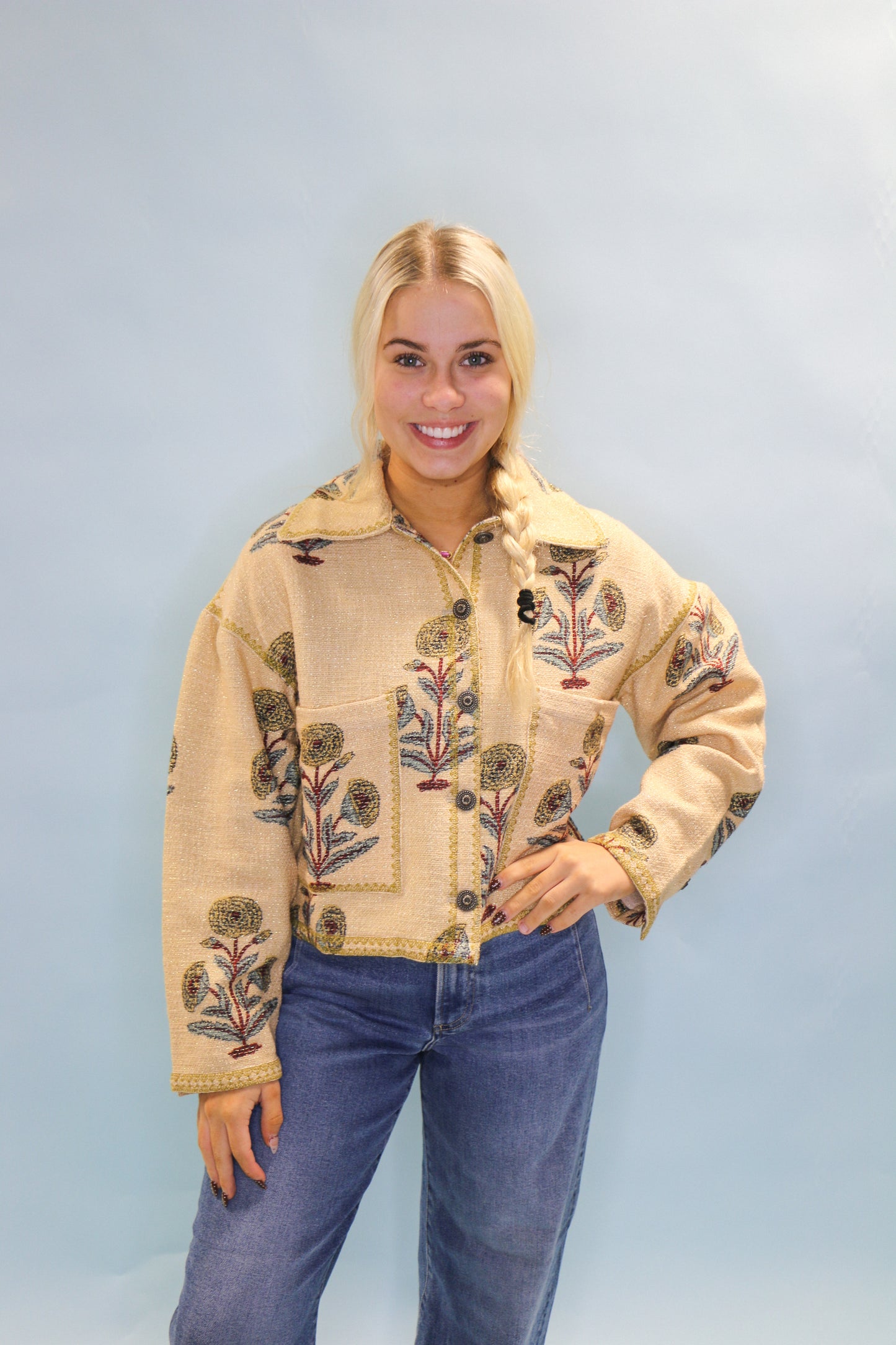 Lurex block print jacket