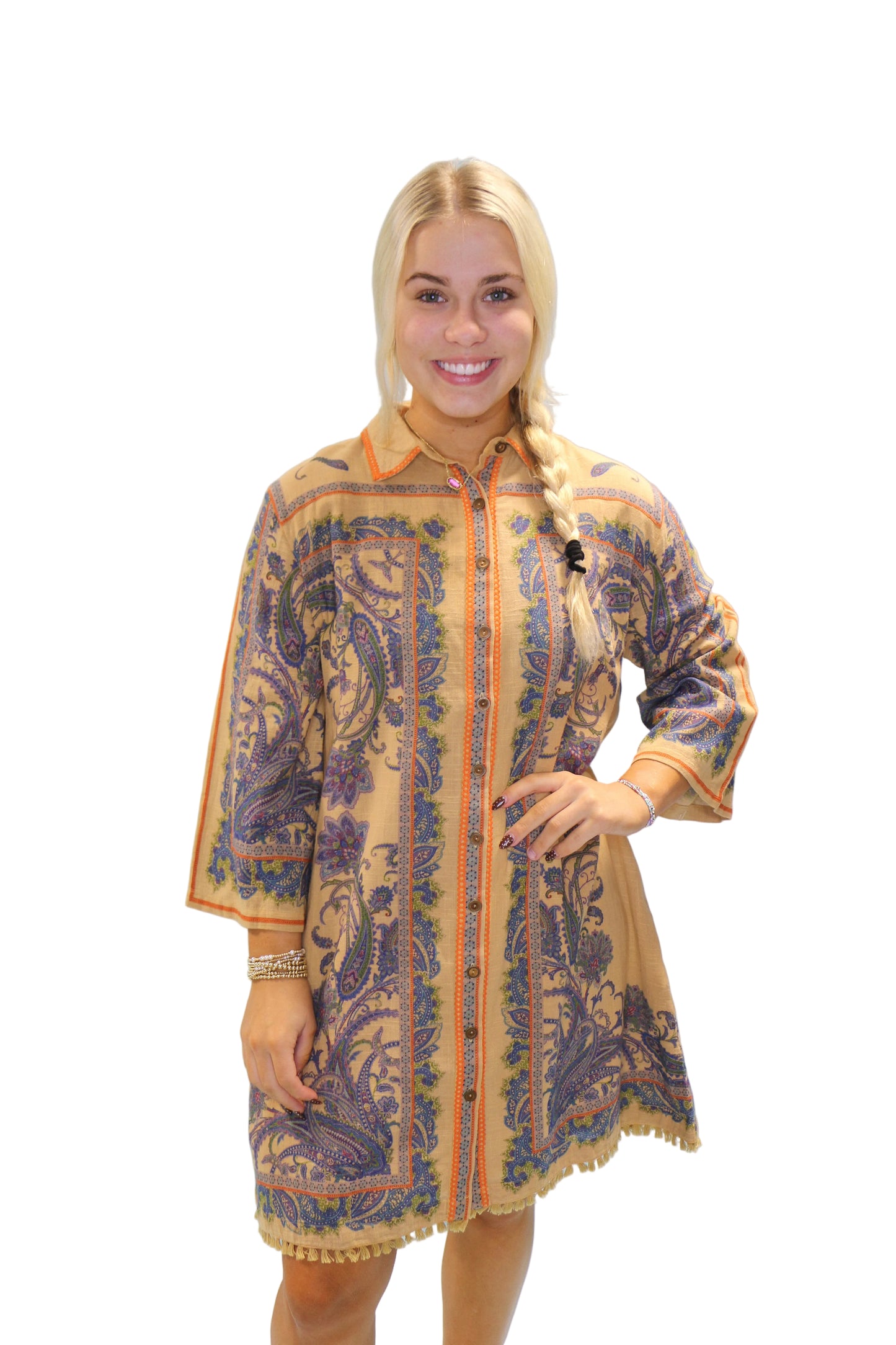 Paisley border shirtdress