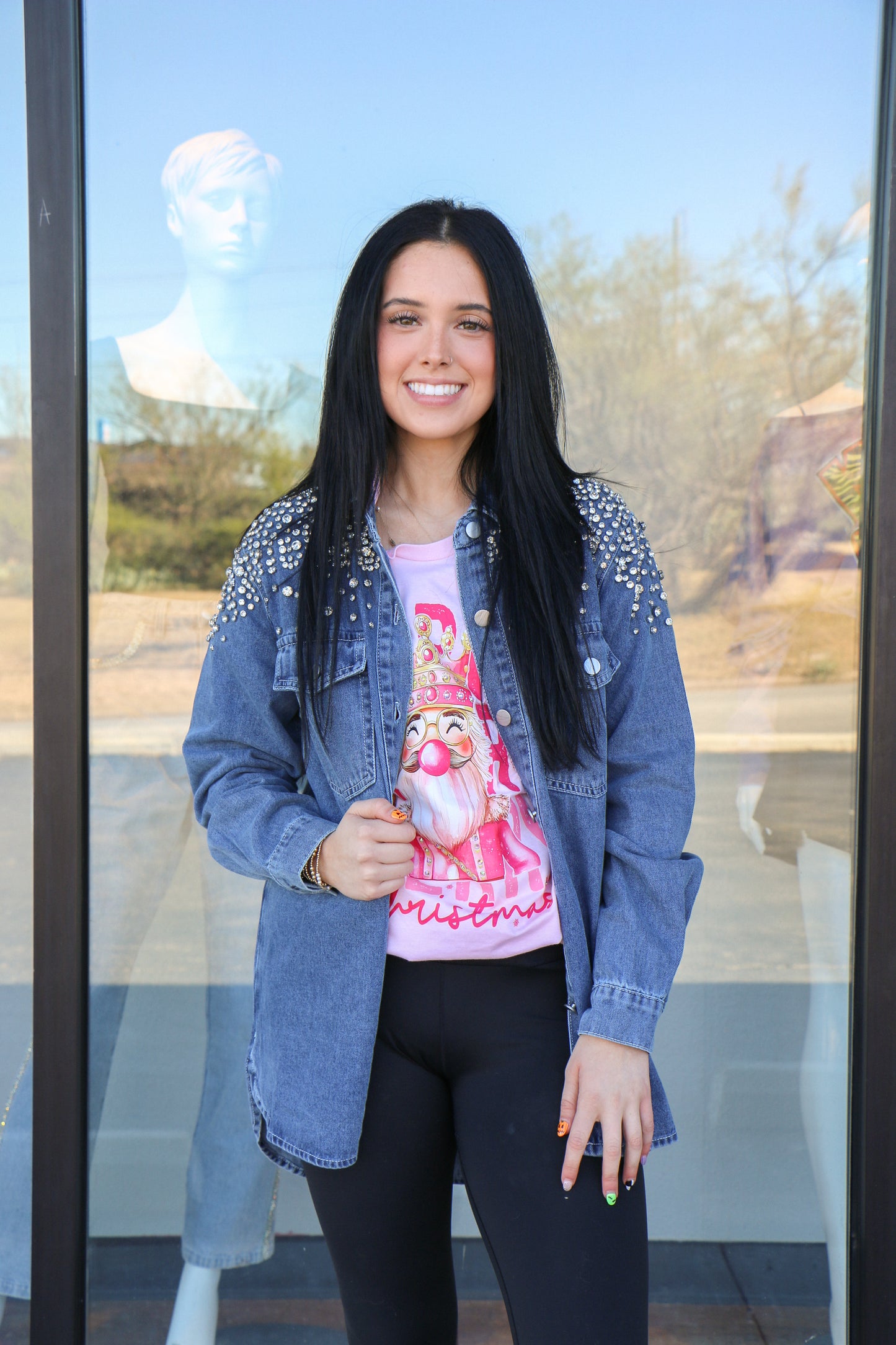 denim jacket with rhinestone