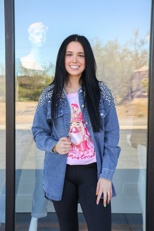 denim jacket with rhinestone