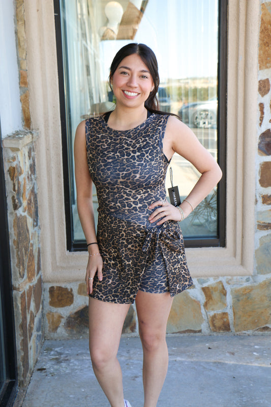 leopard front tie dress