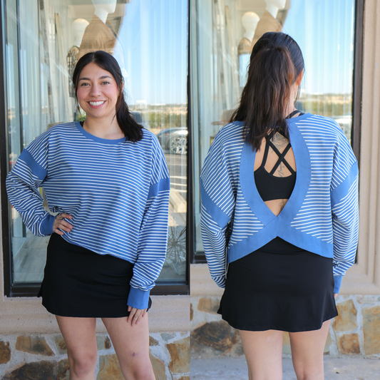 BLUE AND WHITE STRIPPED LONG SLEEVE
