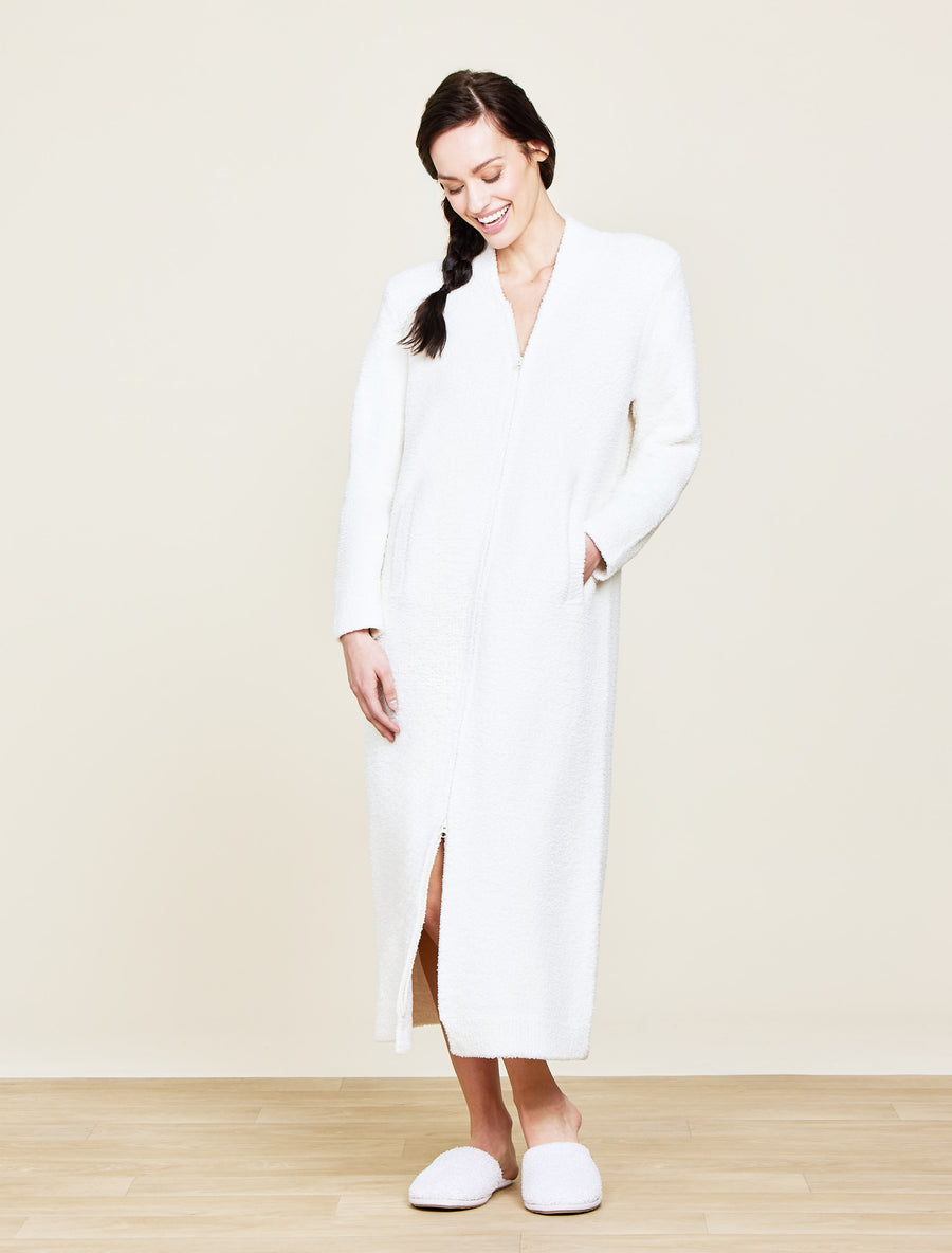 CREAM V-NECK ZIP UP