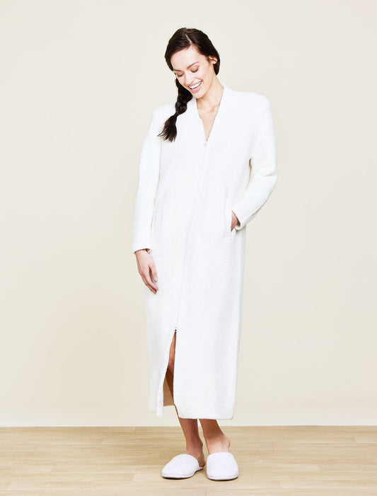 CREAM V-NECK ZIP UP