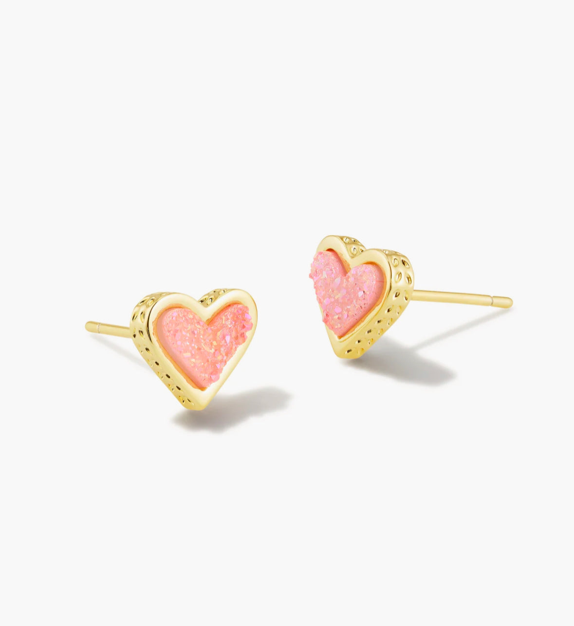 Ari Heart Earring Gold Light Pink Drusy