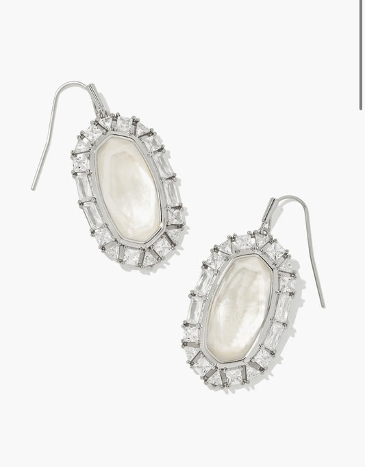 Elle Crystal Frame Drop Earring Rhod Ivory MOP