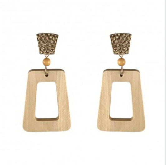 Wood Hammered Hoop Earring